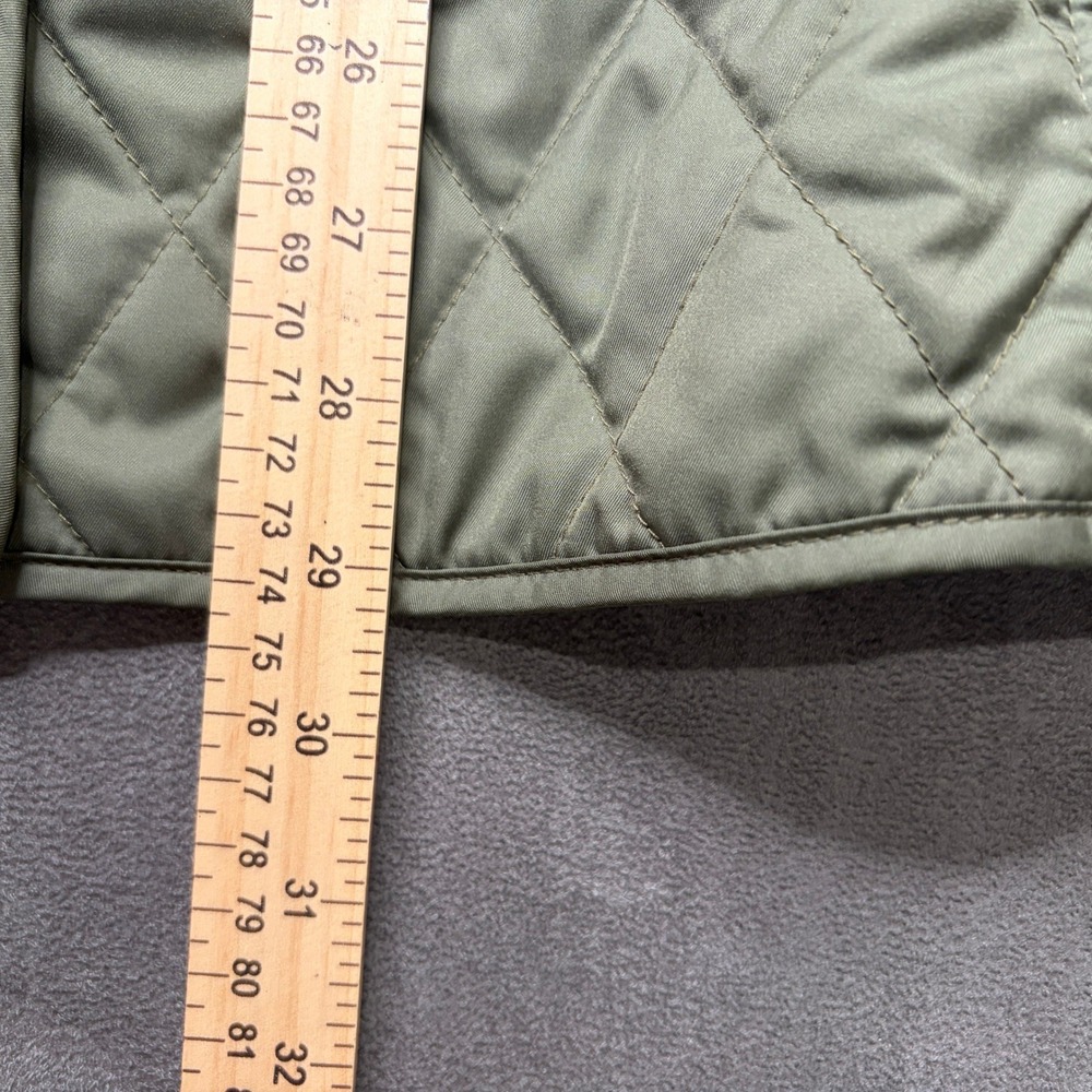 LL Bean Quilted Riding Jacket Women Large Olive Green Plaid Lined Snap Barn Coat - Picture 13 of 14